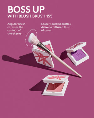 Boss up with Blush Brush 155. Angular brush caresses the contour of the cheeks. Loosely packed bristles deliver a diffused flush of color.