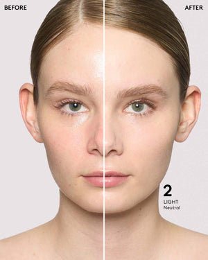 before and after of light skin toned model in eaze drop stick