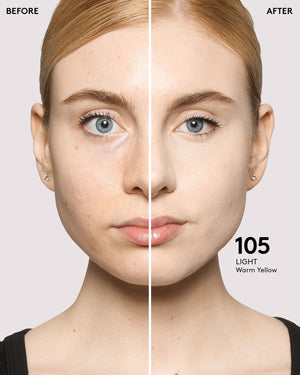 before and after of light skin toned model in pro filt'r concealer
