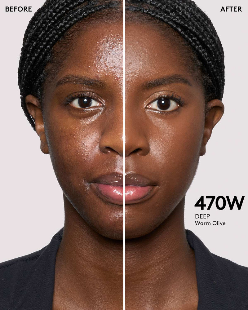 Before and after of deep skin tone model.