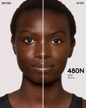 Before and after of deep skin tone model.
