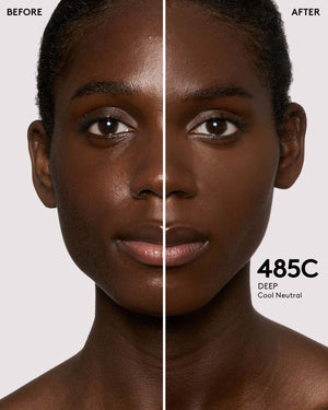 Before and after deep skin tone model.