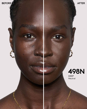 Before and after of deep skin tone model.