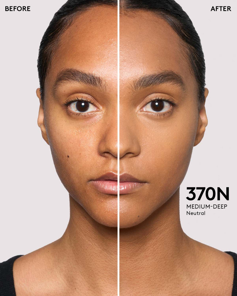 Before and after of medium skin tone model.