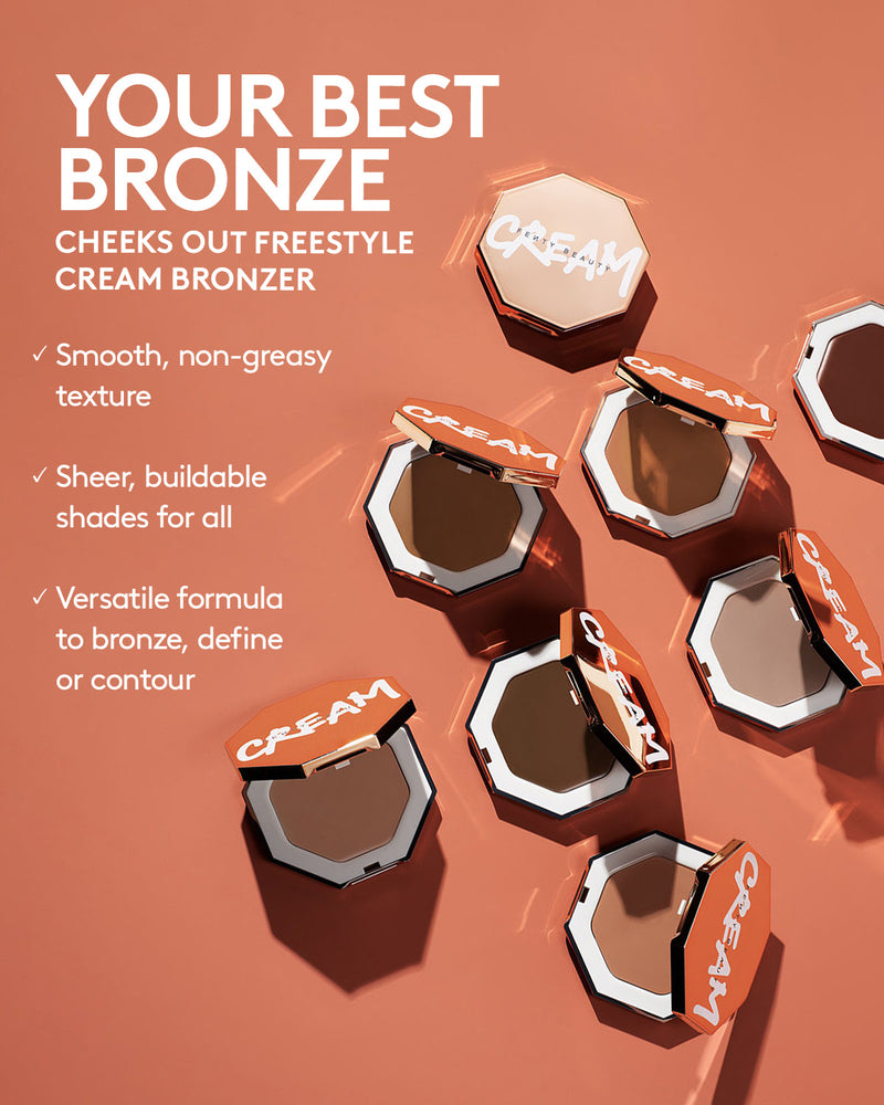 Infographic highlighting cheeks out bronzer benefits.