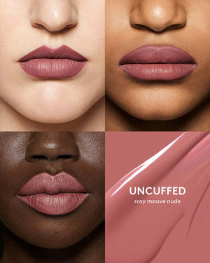 3 different skin toned models wearing stunna lip paint in shade uncuffed