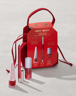 Cherry Mouth 3-Piece Lip Set includes Stunna Lip Paint, Traced Out Lip Pencil Liner, and Fenty Treats Lip Oil with an exclusive cherry red Fenty Beauty pouch. Cherry Mouth 3-Piece Lip Set includes Stunna Lip Paint, Traced Out Lip Pencil Liner, and Fenty Treats Lip Oil with an exclusive cherry red Fenty Beauty pouch.