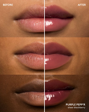 Gloss Bomb Heat Universal Lip Luminizer + Plumper — Purple Pepp'r before and after
