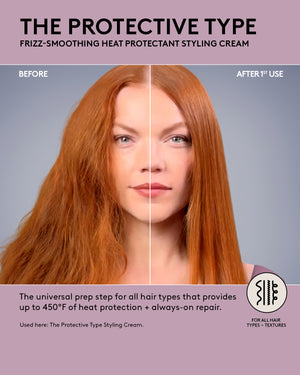 before and after of protective type on red haired model