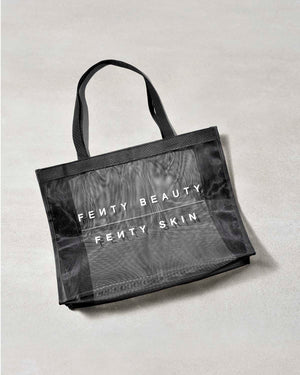 Fenty Beauty and Fenty Skin black mesh tote bag.