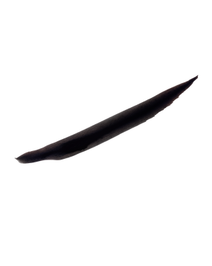 A thick swatch of Flyliner Longwear Liquid Eyeliner in the color "Cuz I'm Black", showcasing its satin black finish, boldly contrasted against a pristine white background.