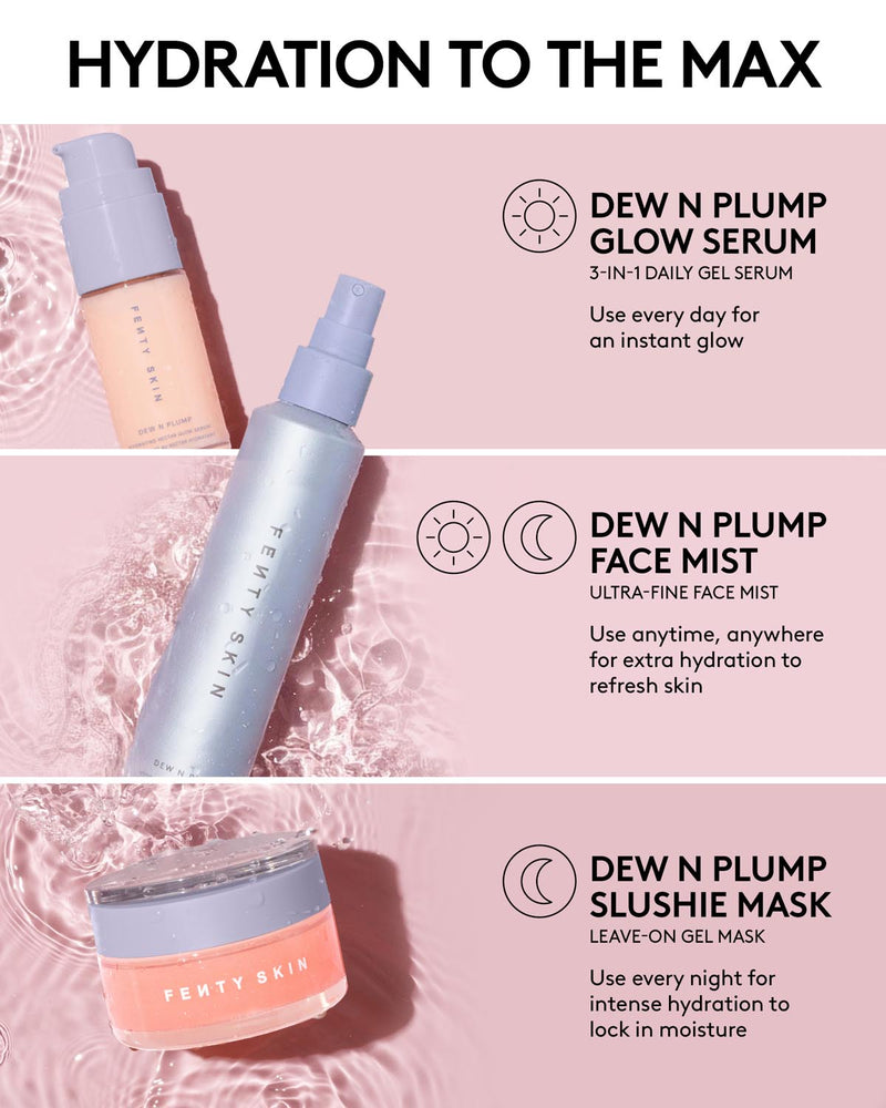 Fenty Skin skincare products with text on a pink background