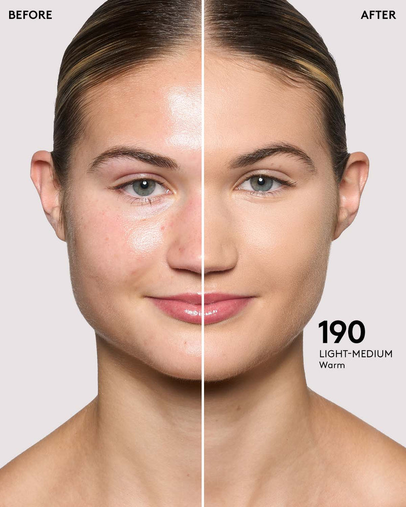 before and after of light-medium skin toned model in pro filt'r concealer