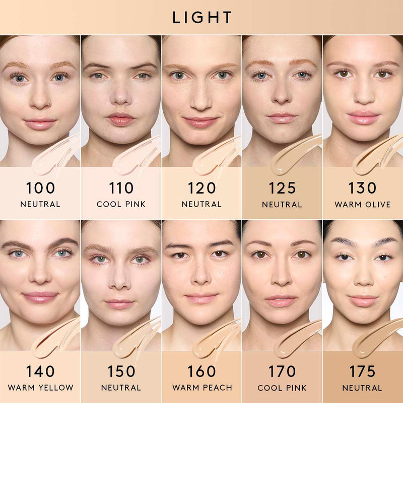light shade infographic showing 8 different shades of foundation on light skin tones