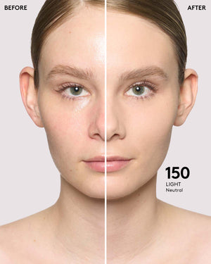 light skin model before and after wearing shade 150 in pro filt'r soft matte powder foundation
