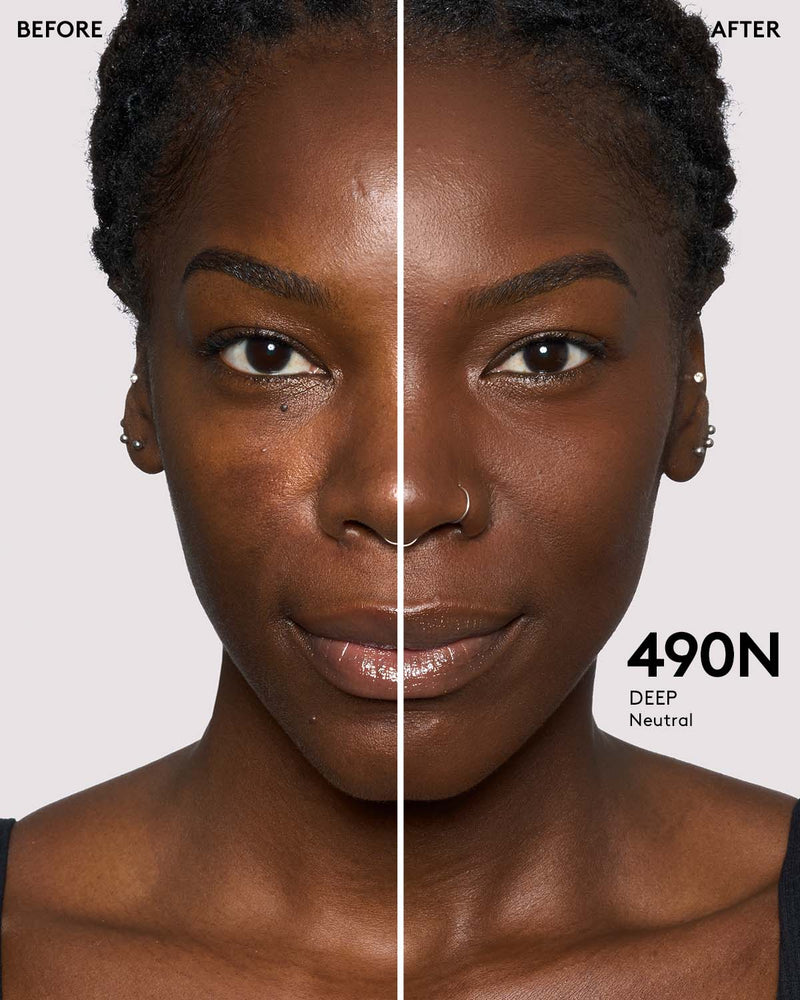 Before and after of deep skin tone model.