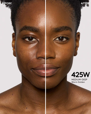 Before and After of medium deep skin tone model.