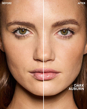 before and after of medium skin toned model wearing brow MVP in dark auburn