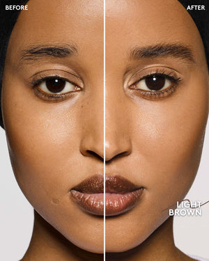 before and after of medium skin toned model wearing brow MVP in light brown