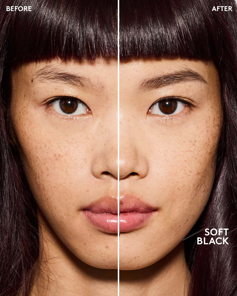 before and after of light skin toned model wearing brow MVP in soft black