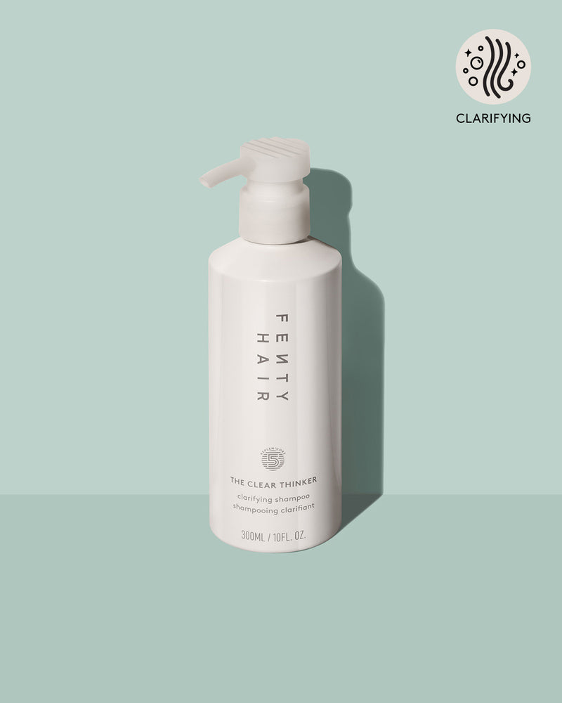 clear thinker clarifying shampoo on a light blue background 