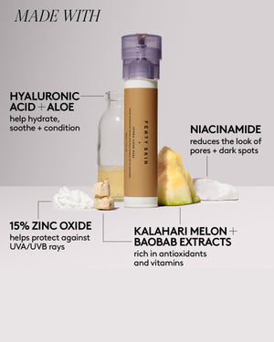 Hydra Vizor Huez Tinted Moisturizer Sunscreen has hyaluronic acid + aloe, niacinamide, 15% zinc oxide, and kalahari melon + baobab extracts.'