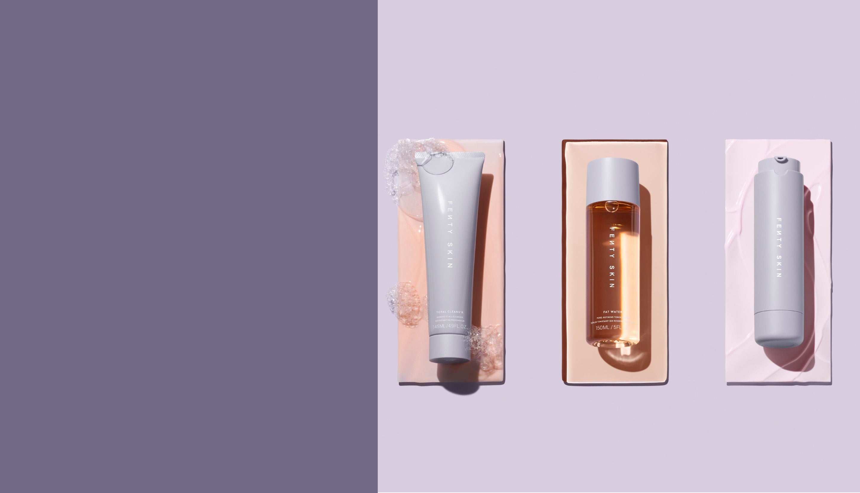 Fenty Skin Start'rs Bundle products on a lavender background.