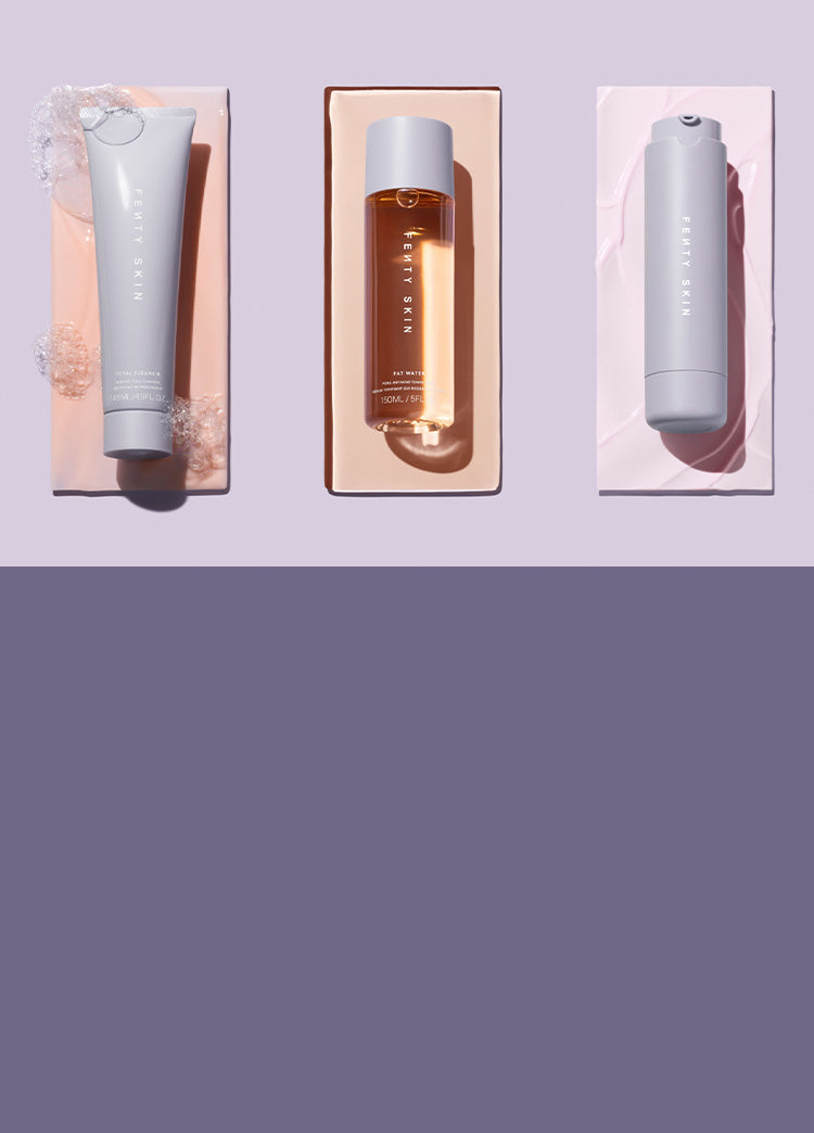 Fenty Skin Start'rs Bundle products on a lavender background.