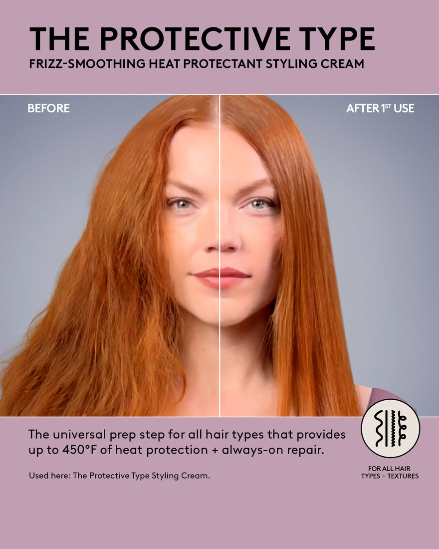 before and after of protective type on red haired model